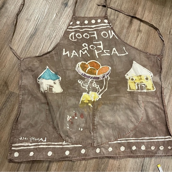 Hand Painted Apron No Food For Lazy Man Tie Dye Ghana Grunge Chef Artsy - Picture 4 of 7